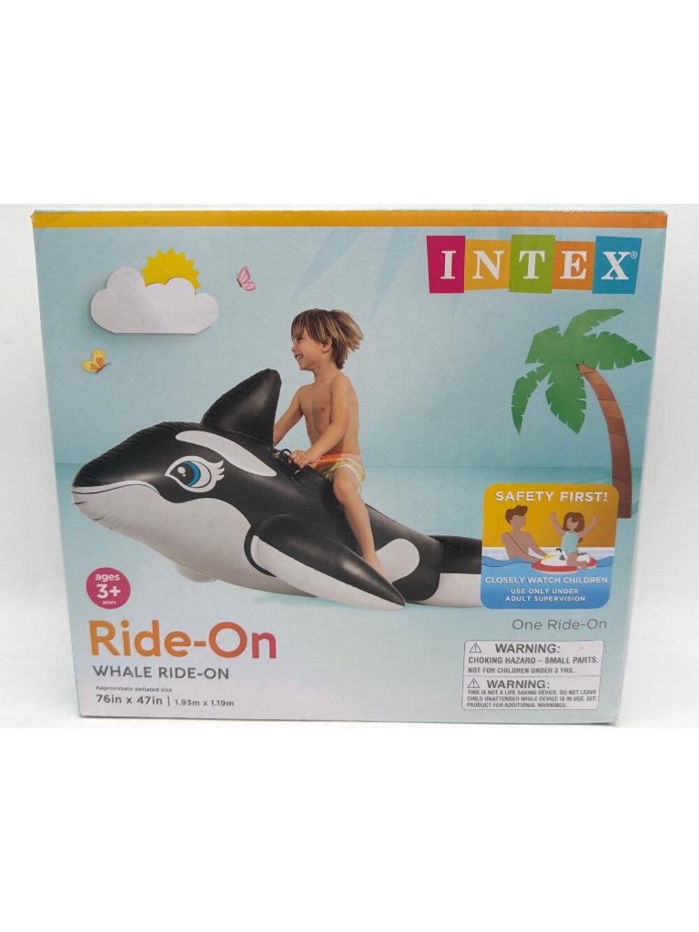 Intex Whale Ride-On Inflatable Pool Toy 76" x 47" For Ages 3+ With Durable Handl